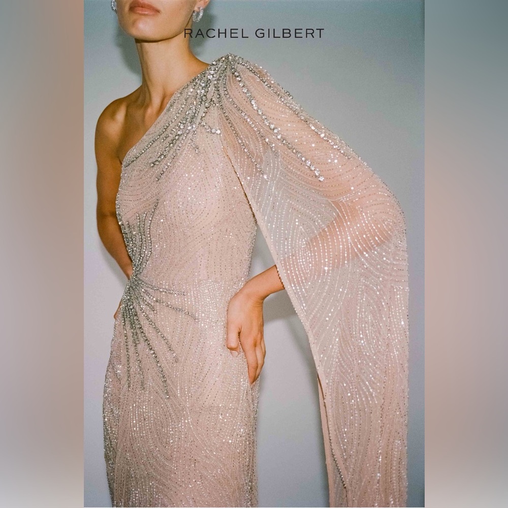 Rachel Gilbert Liza Beaded One Shoulder Full Length Gown with Cape AU1/US4 NWT - Picture 4 of 15